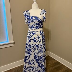 Blue and White Patterned Maxi Dress